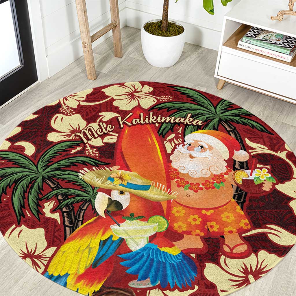 Crimson Red Tropical Christmas Hawaii Tapa Round Carpet Aloha Santa Drink Party - Polynesian Pride