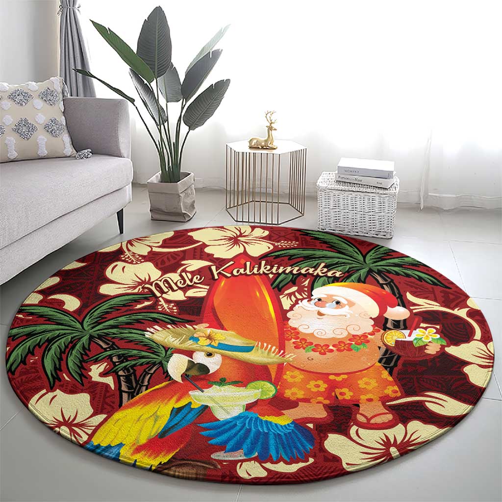 Crimson Red Tropical Christmas Hawaii Tapa Round Carpet Aloha Santa Drink Party - Polynesian Pride