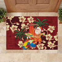 Crimson Red Tropical Christmas Hawaii Tapa Rubber Doormat Aloha Santa Drink Party LT7 Red - Polynesian Pride