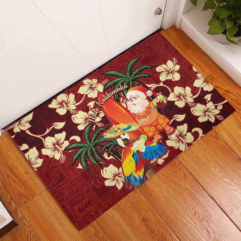Crimson Red Tropical Christmas Hawaii Tapa Rubber Doormat Aloha Santa Drink Party LT7 - Polynesian Pride