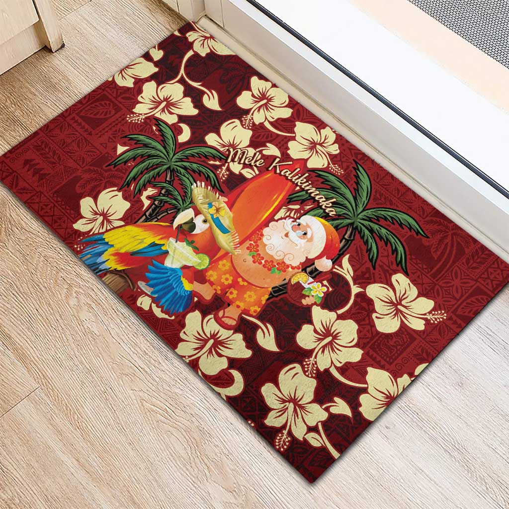 Crimson Red Tropical Christmas Hawaii Tapa Rubber Doormat Aloha Santa Drink Party LT7 - Polynesian Pride
