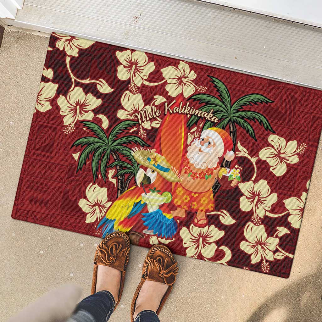 Crimson Red Tropical Christmas Hawaii Tapa Rubber Doormat Aloha Santa Drink Party LT7 - Polynesian Pride