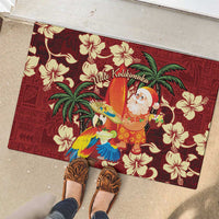 Crimson Red Tropical Christmas Hawaii Tapa Rubber Doormat Aloha Santa Drink Party LT7 - Polynesian Pride