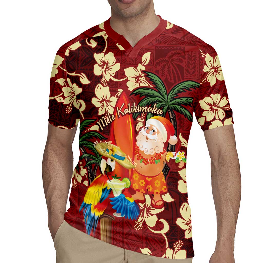 Crimson Red Tropical Christmas Hawaii Tapa Rugby Jersey Aloha Santa Drink Party LT7 - Polynesian Pride