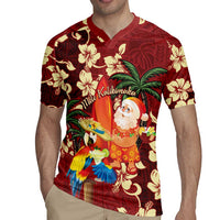 Crimson Red Tropical Christmas Hawaii Tapa Rugby Jersey Aloha Santa Drink Party LT7 - Polynesian Pride