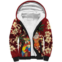 Crimson Red Tropical Christmas Hawaii Tapa Sherpa Hoodie Aloha Santa Drink Party - Polynesian Pride