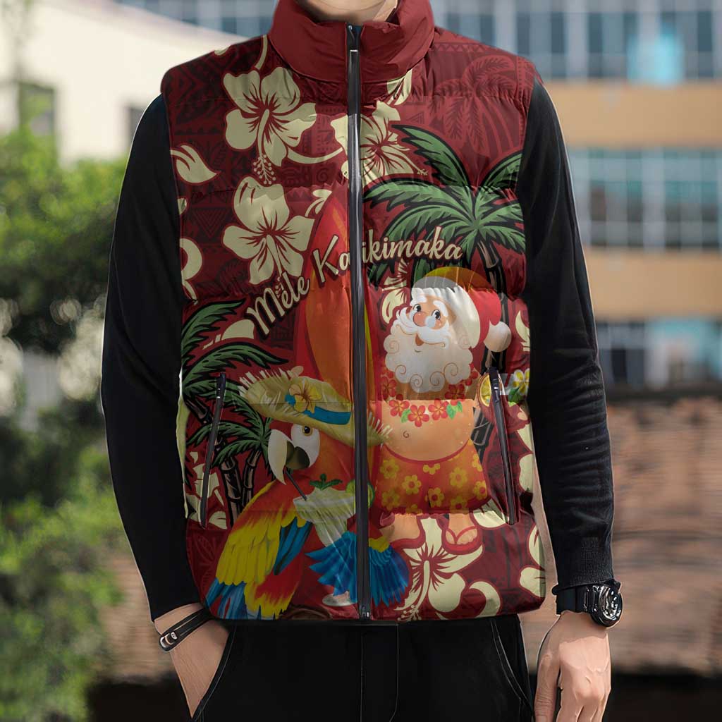 Crimson Red Tropical Christmas Hawaii Tapa Sleeveless Puffer Jacket Aloha Santa Drink Party LT7 - Polynesian Pride