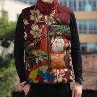 Crimson Red Tropical Christmas Hawaii Tapa Sleeveless Puffer Jacket Aloha Santa Drink Party LT7 - Polynesian Pride