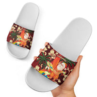 Crimson Red Tropical Christmas Hawaii Tapa Slide Sandals Aloha Santa Drink Party - Polynesian Pride
