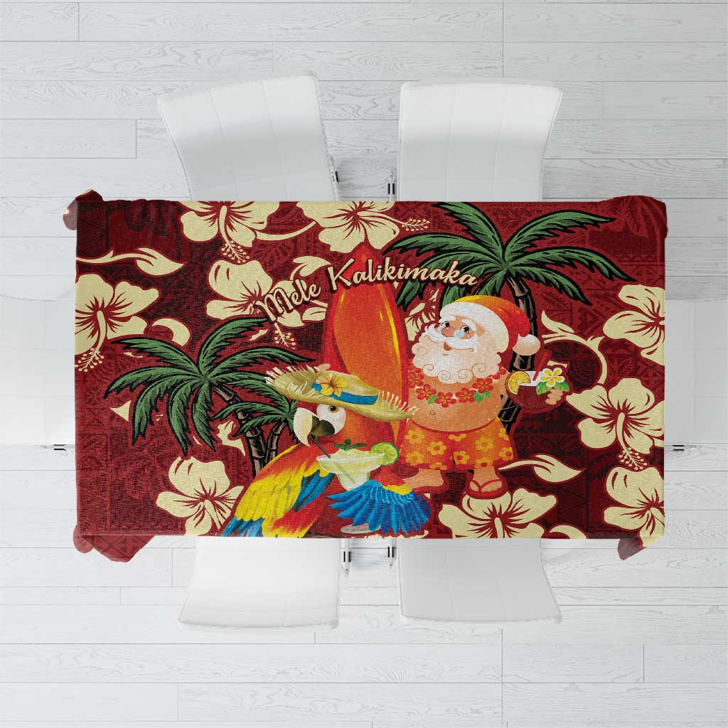 Crimson Red Tropical Christmas Hawaii Tapa Tablecloth Aloha Santa Drink Party LT7 Red - Polynesian Pride