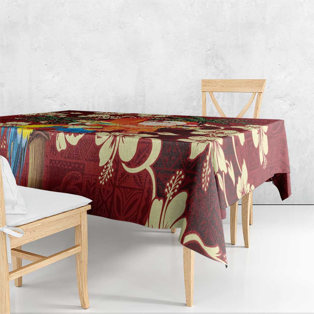 Crimson Red Tropical Christmas Hawaii Tapa Tablecloth Aloha Santa Drink Party LT7 - Polynesian Pride