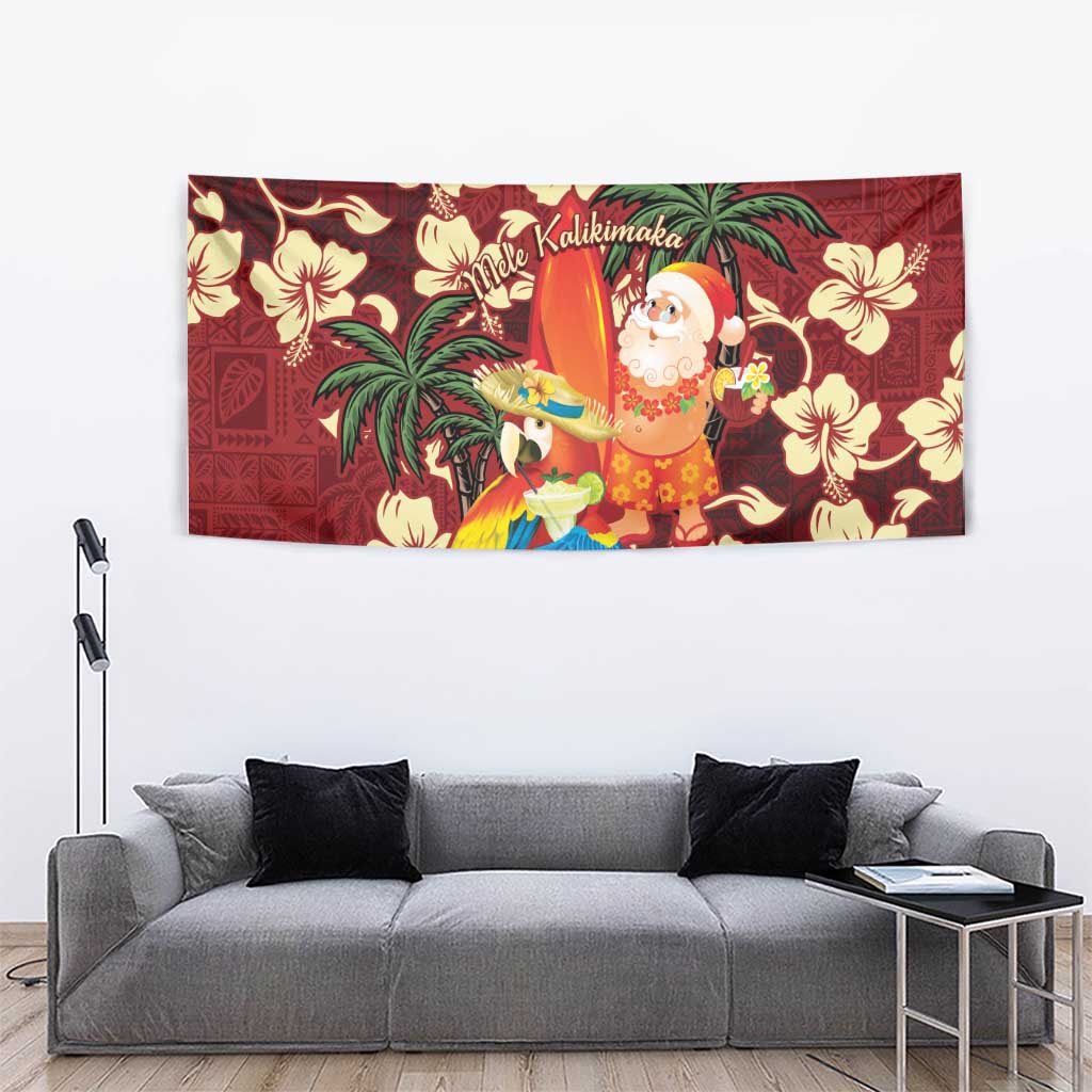 Crimson Red Tropical Christmas Hawaii Tapa Tapestry Aloha Santa Drink Party - Polynesian Pride