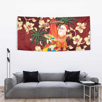 Crimson Red Tropical Christmas Hawaii Tapa Tapestry Aloha Santa Drink Party - Polynesian Pride