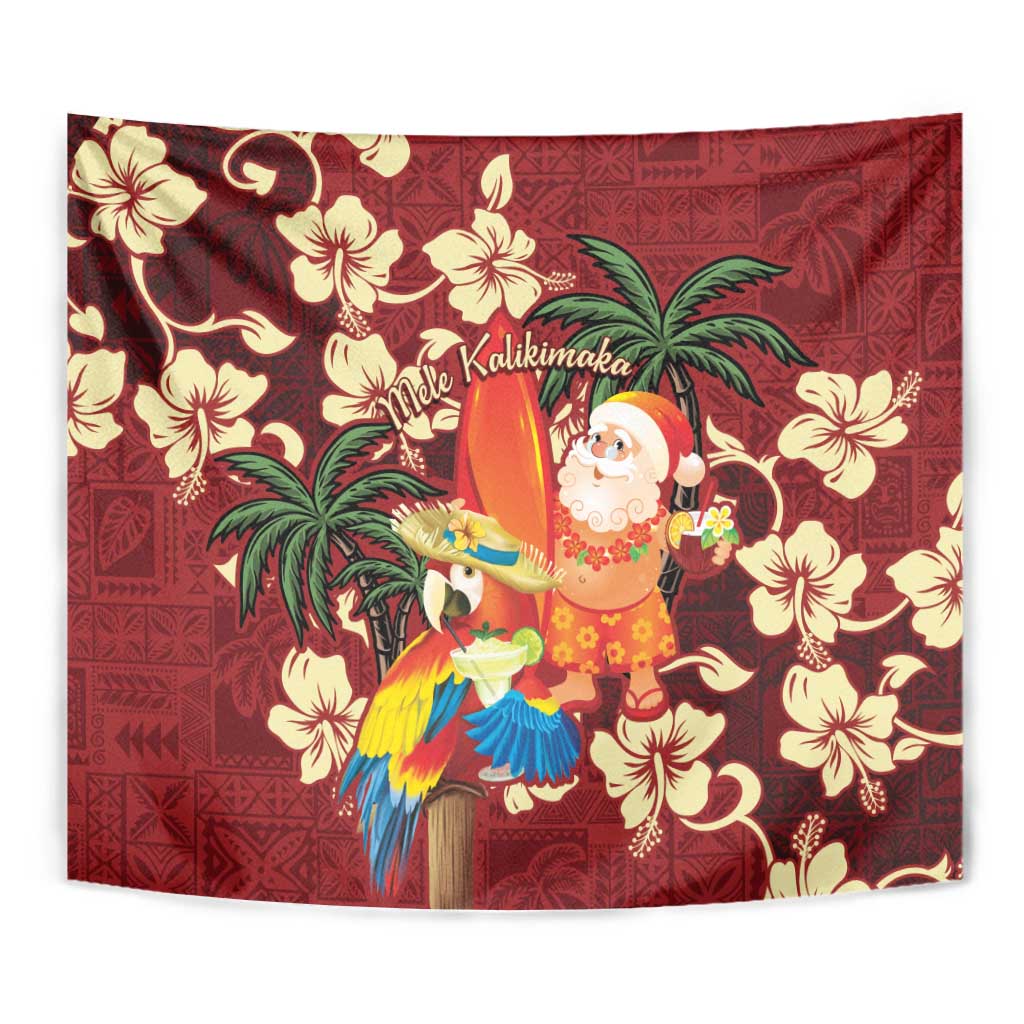 Crimson Red Tropical Christmas Hawaii Tapa Tapestry Aloha Santa Drink Party - Polynesian Pride
