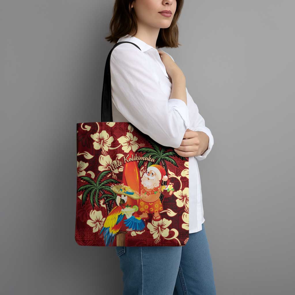 Crimson Red Tropical Christmas Hawaii Tapa Tote Bag Aloha Santa Drink Party - Polynesian Pride