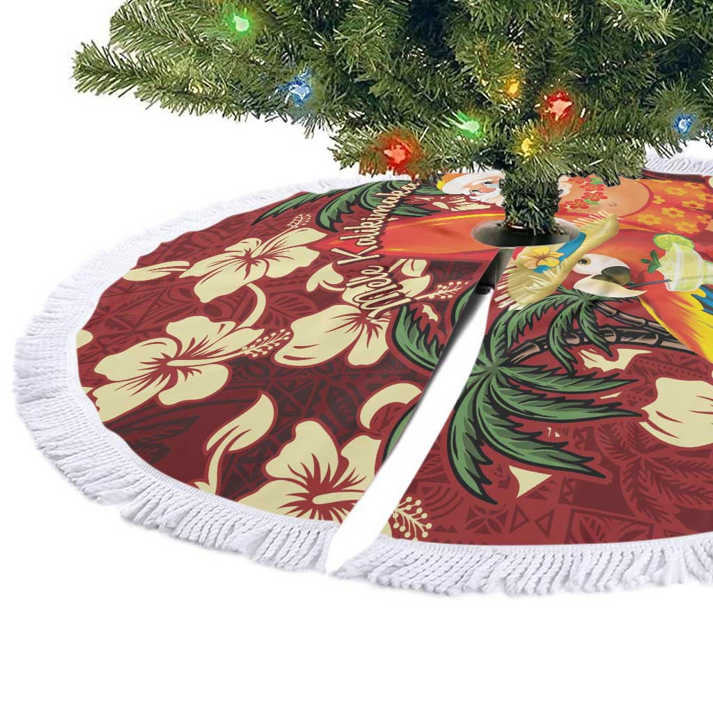 Crimson Red Tropical Christmas Hawaii Tapa Tree Skirt Aloha Santa Drink Party - Polynesian Pride