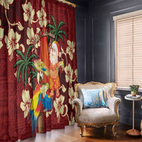 Crimson Red Tropical Christmas Hawaii Tapa Window Curtain Aloha Santa Drink Party - Polynesian Pride