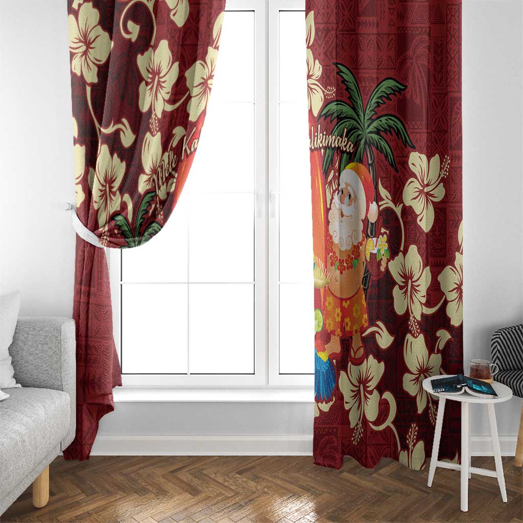 Crimson Red Tropical Christmas Hawaii Tapa Window Curtain Aloha Santa Drink Party - Polynesian Pride