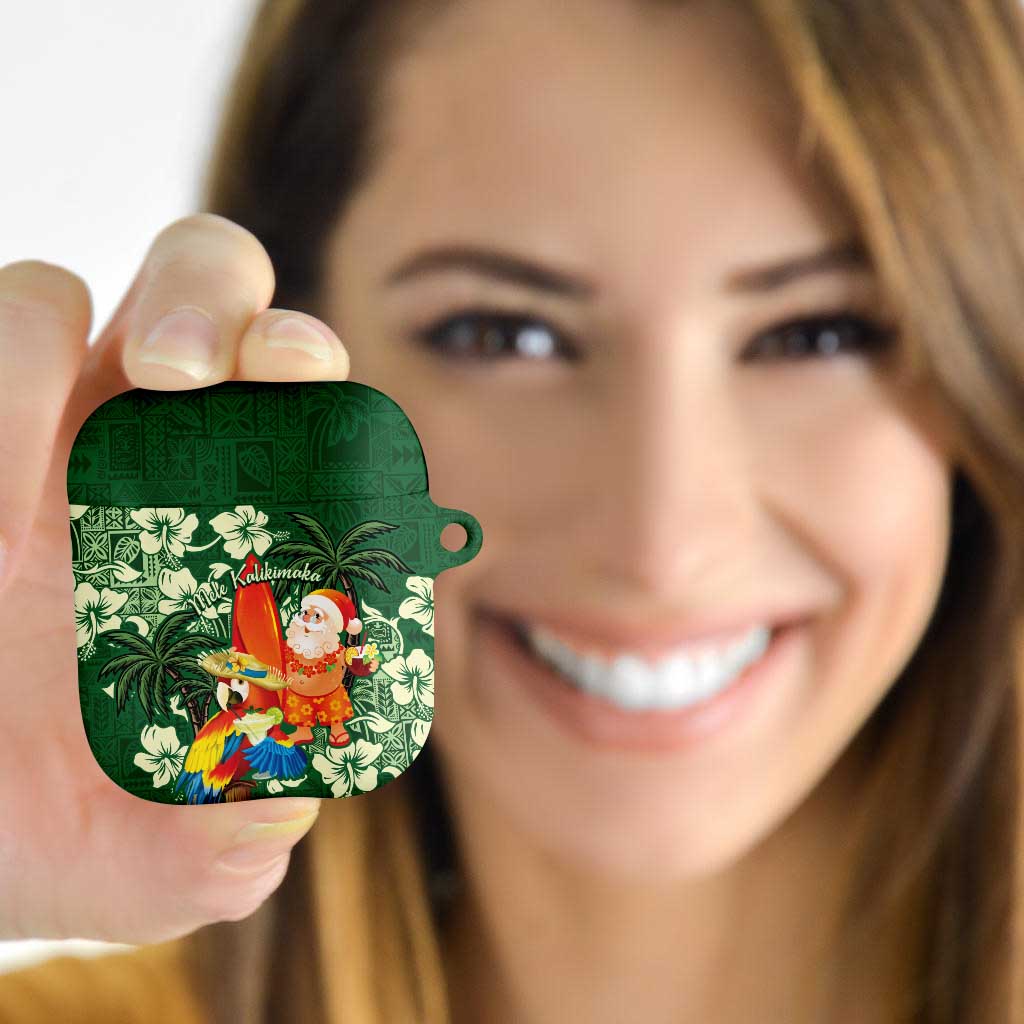 Moss Green Tropical Christmas Hawaii Tapa AirPods Case Aloha Santa Drink Party LT7 Green - Polynesian Pride