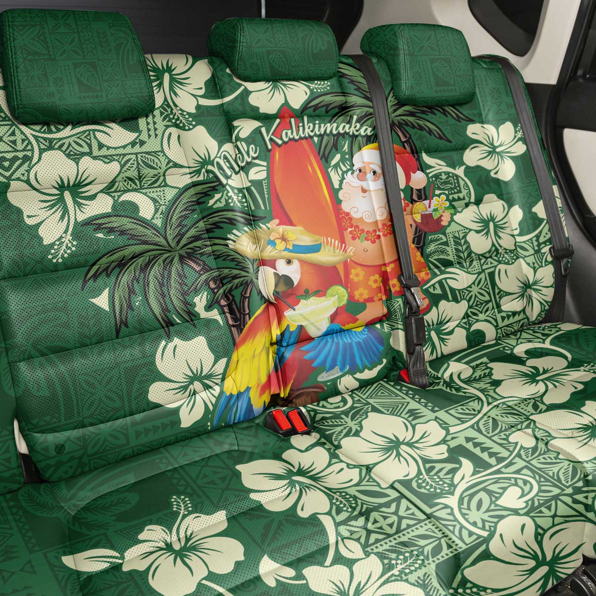Moss Green Tropical Christmas Hawaii Tapa Back Car Seat Cover Aloha Santa Drink Party - Polynesian Pride