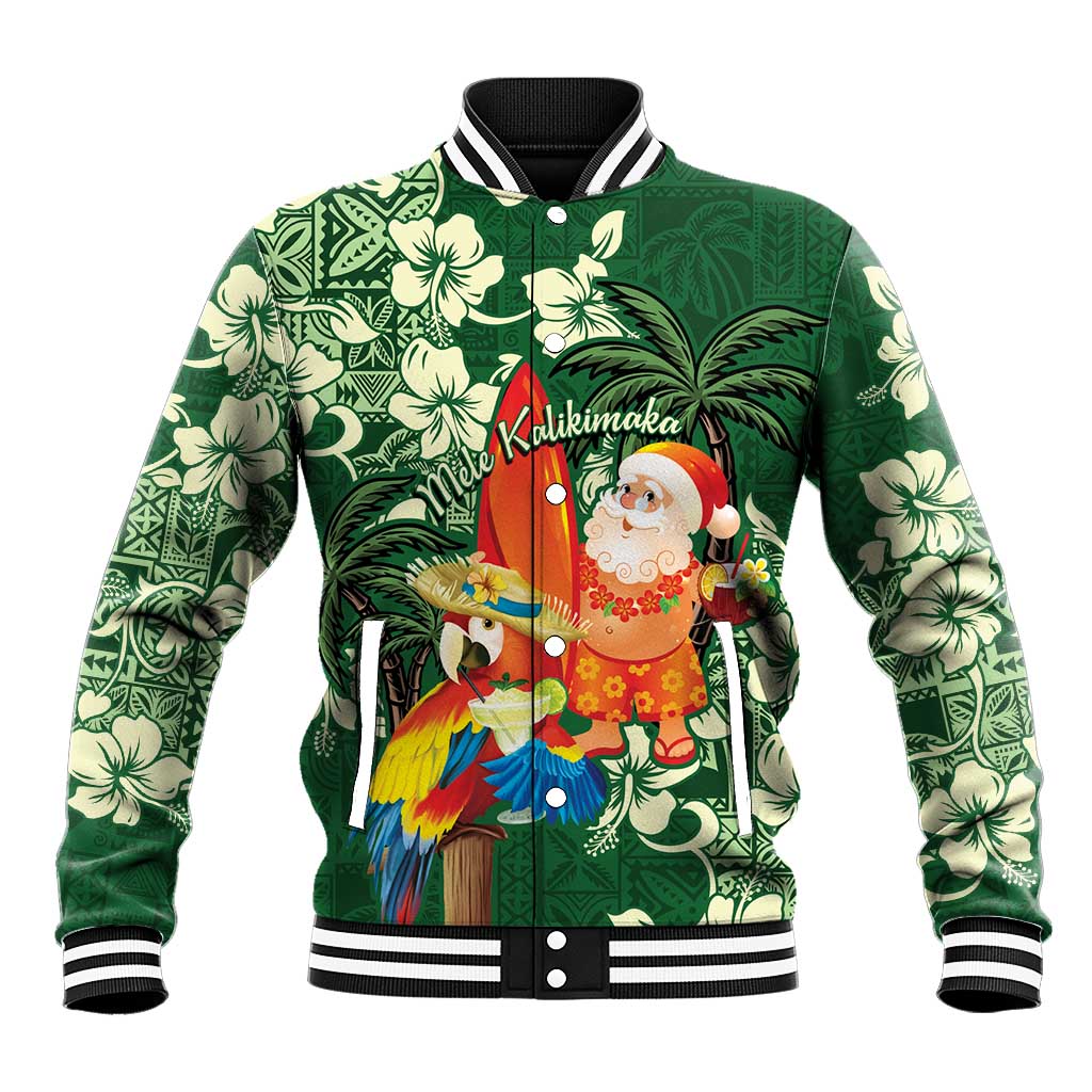 Moss Green Tropical Christmas Hawaii Tapa Baseball Jacket Aloha Santa Drink Party LT7 Unisex Green - Polynesian Pride