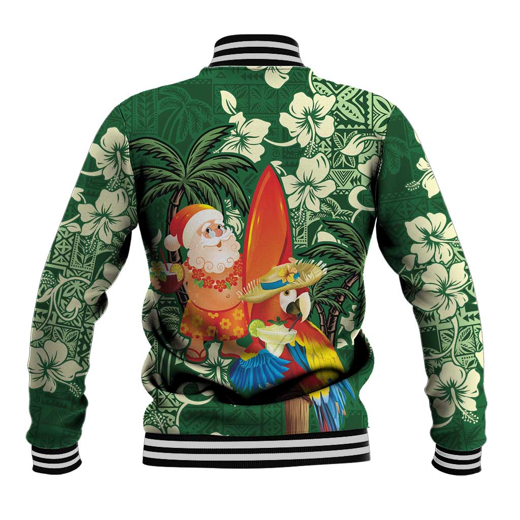 Moss Green Tropical Christmas Hawaii Tapa Baseball Jacket Aloha Santa Drink Party LT7 - Polynesian Pride