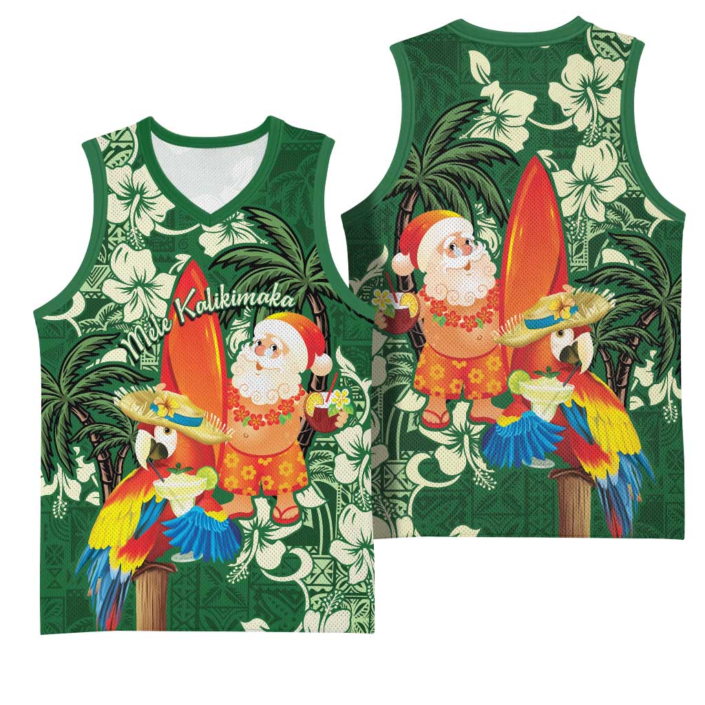 Moss Green Tropical Christmas Hawaii Tapa Basketball Jersey Aloha Santa Drink Party LT7 - Polynesian Pride