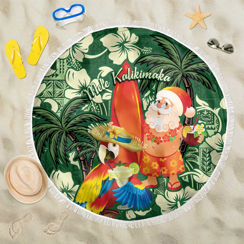 Moss Green Tropical Christmas Hawaii Tapa Beach Blanket Aloha Santa Drink Party LT7 One Size 150cm Green - Polynesian Pride