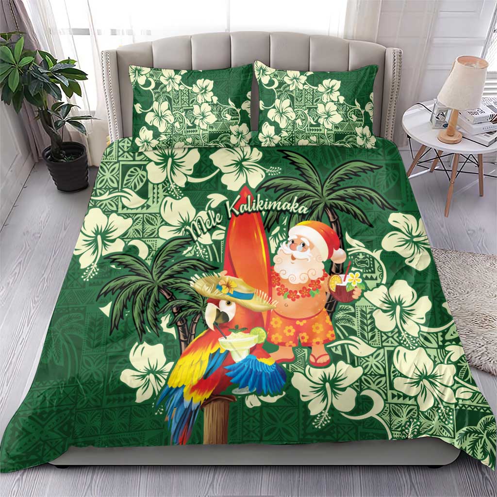 Moss Green Tropical Christmas Hawaii Tapa Bedding Set Aloha Santa Drink Party - Polynesian Pride