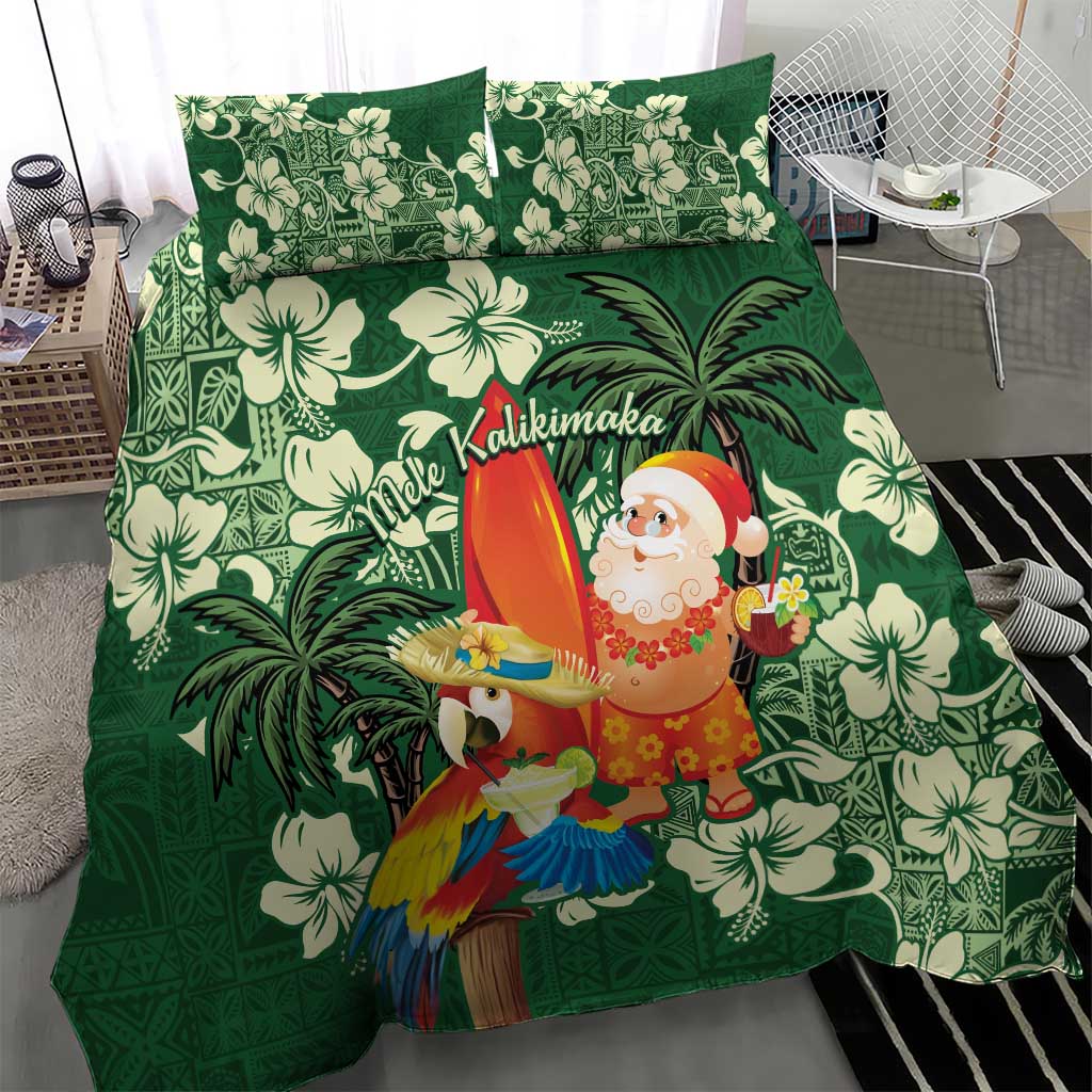 Moss Green Tropical Christmas Hawaii Tapa Bedding Set Aloha Santa Drink Party - Polynesian Pride