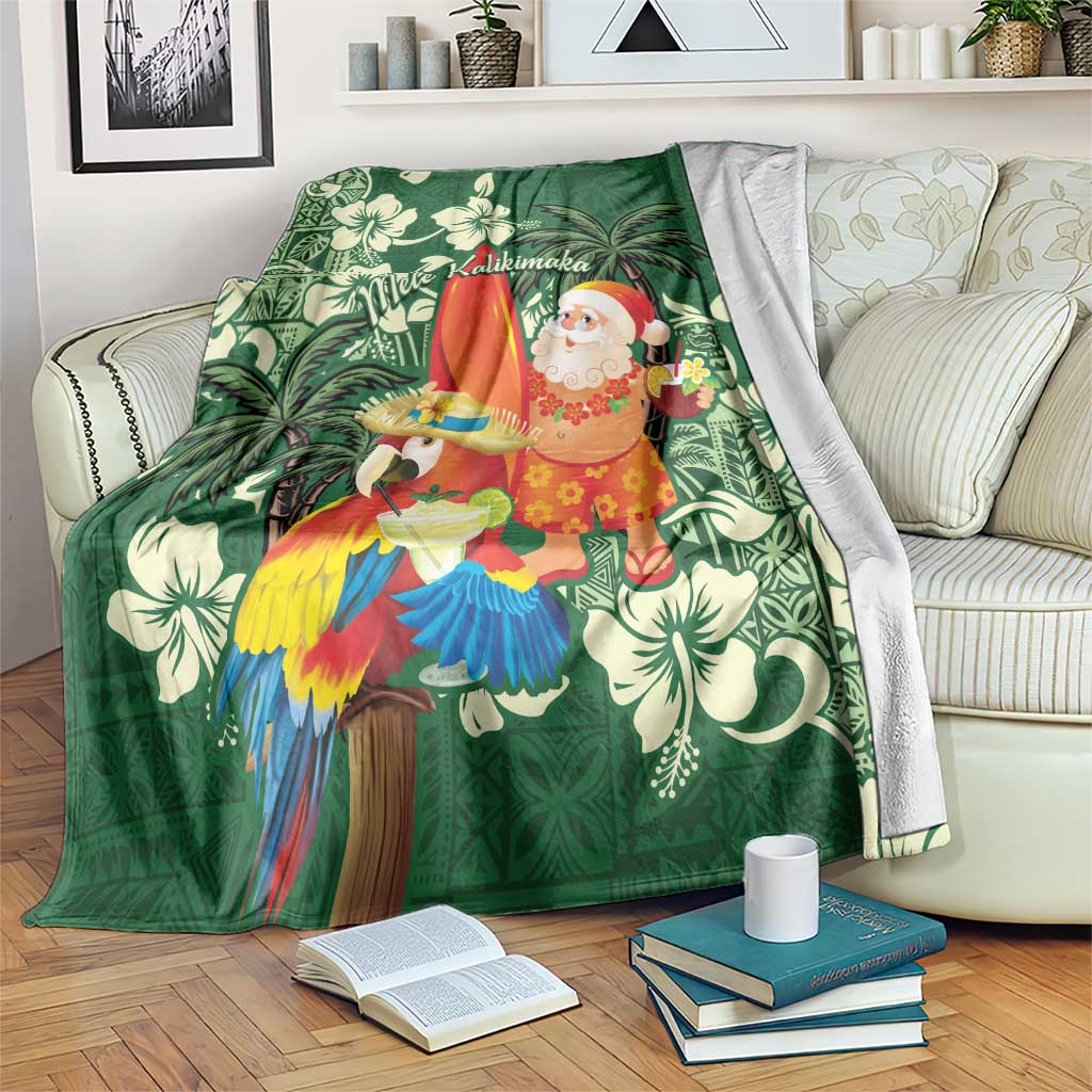 Moss Green Tropical Christmas Hawaii Tapa Blanket Aloha Santa Drink Party - Polynesian Pride