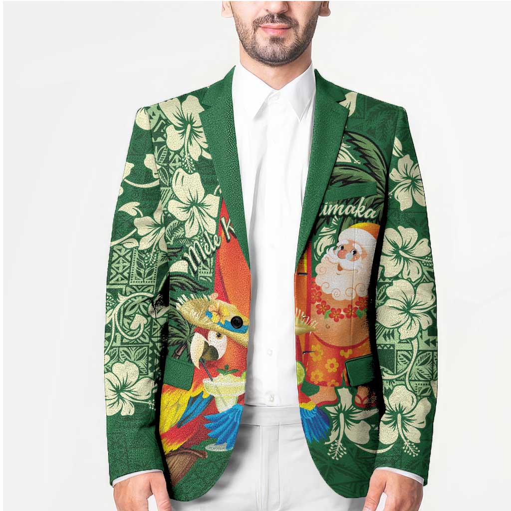 Moss Green Tropical Christmas Hawaii Tapa Blazer Aloha Santa Drink Party LT7 - Polynesian Pride