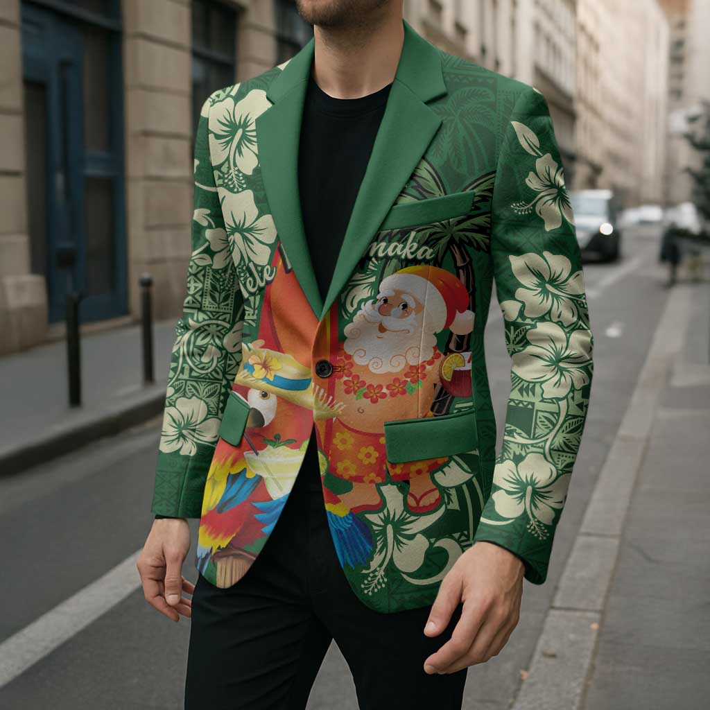 Moss Green Tropical Christmas Hawaii Tapa Blazer Aloha Santa Drink Party LT7 - Polynesian Pride
