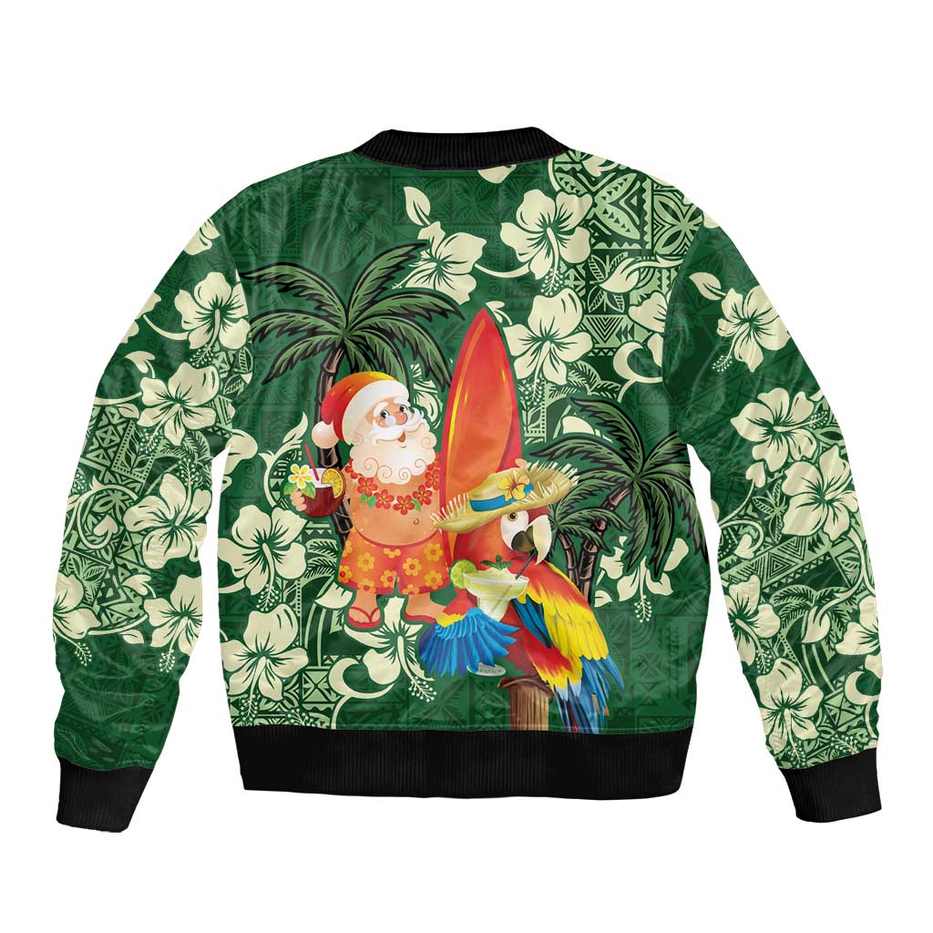 Moss Green Tropical Christmas Hawaii Tapa Bomber Jacket Aloha Santa Drink Party LT7 - Polynesian Pride