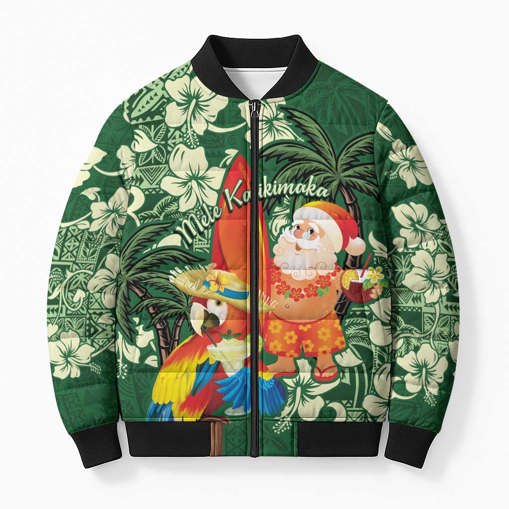 Moss Green Tropical Christmas Hawaii Tapa Bomber Puffer Jacket Aloha Santa Drink Party LT7 Unisex Green - Polynesian Pride