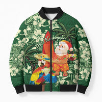 Moss Green Tropical Christmas Hawaii Tapa Bomber Puffer Jacket Aloha Santa Drink Party LT7 Unisex Green - Polynesian Pride