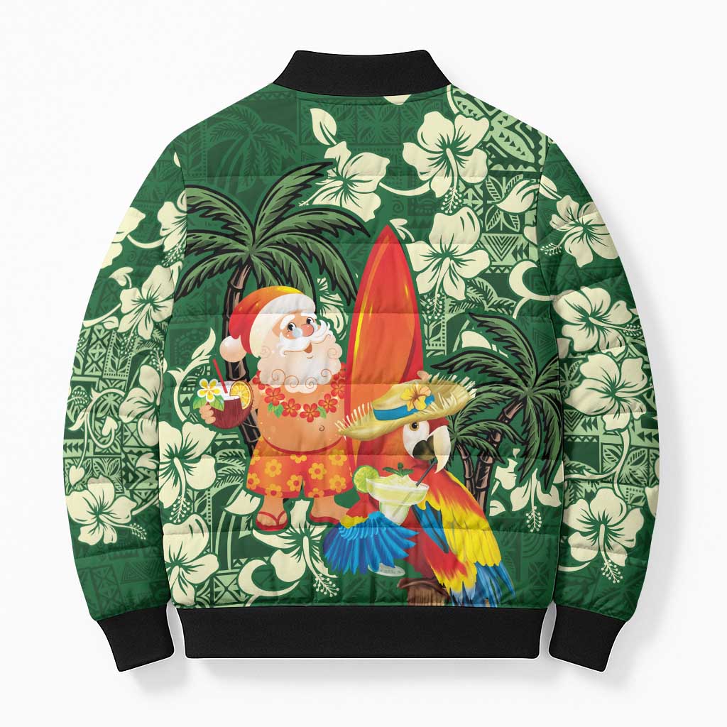 Moss Green Tropical Christmas Hawaii Tapa Bomber Puffer Jacket Aloha Santa Drink Party LT7 - Polynesian Pride