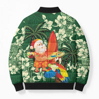 Moss Green Tropical Christmas Hawaii Tapa Bomber Puffer Jacket Aloha Santa Drink Party LT7 - Polynesian Pride