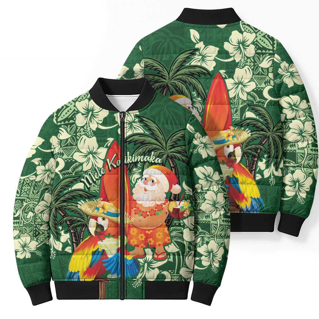 Moss Green Tropical Christmas Hawaii Tapa Bomber Puffer Jacket Aloha Santa Drink Party LT7 - Polynesian Pride