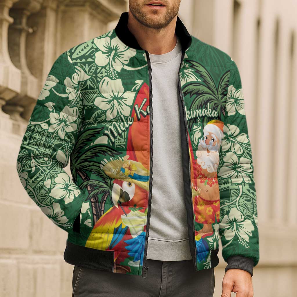 Moss Green Tropical Christmas Hawaii Tapa Bomber Puffer Jacket Aloha Santa Drink Party LT7 - Polynesian Pride