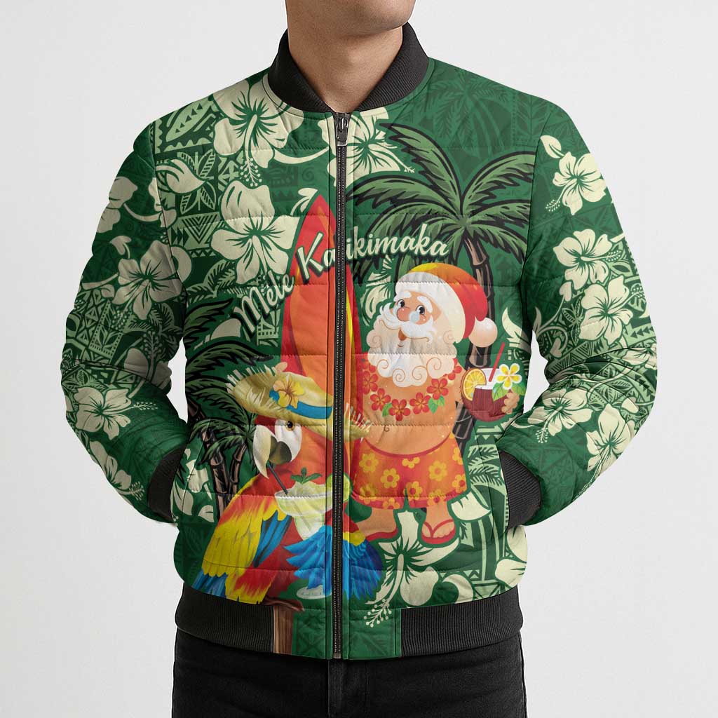 Moss Green Tropical Christmas Hawaii Tapa Bomber Puffer Jacket Aloha Santa Drink Party LT7 - Polynesian Pride