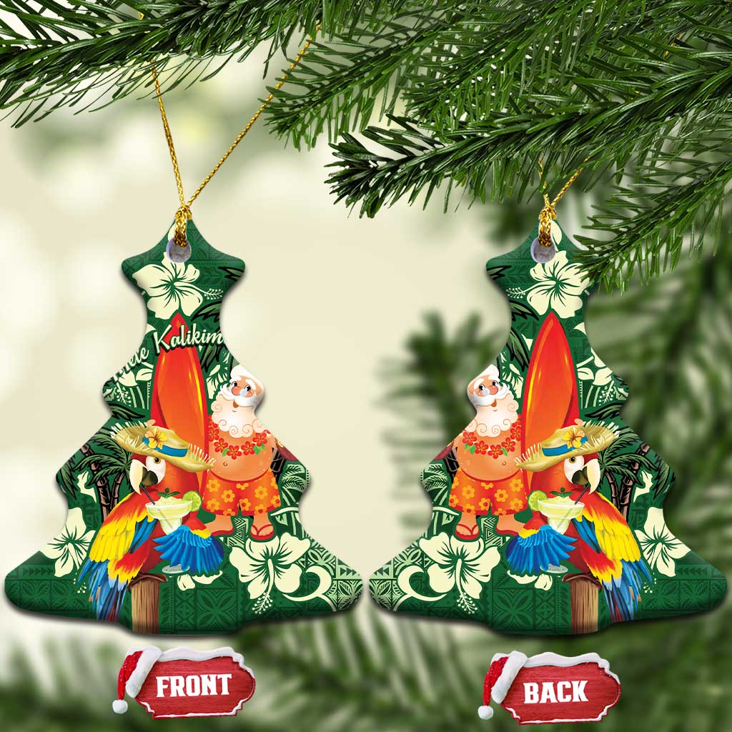 Moss Green Tropical Christmas Hawaii Tapa Ceramic Ornament Aloha Santa Drink Party - Polynesian Pride