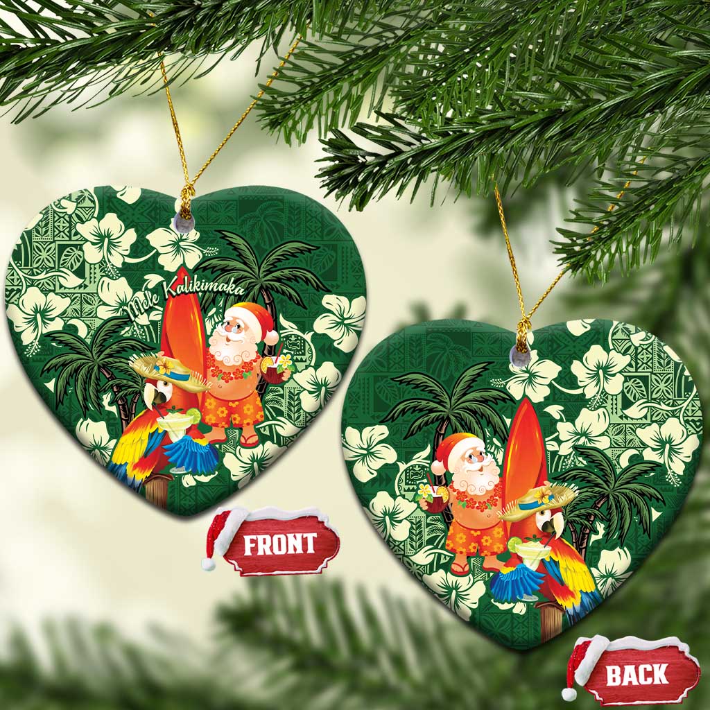 Moss Green Tropical Christmas Hawaii Tapa Ceramic Ornament Aloha Santa Drink Party - Polynesian Pride