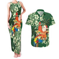 Moss Green Tropical Christmas Hawaii Tapa Couples Matching Tank Maxi Dress and Hawaiian Shirt Aloha Santa Drink Party - Polynesian Pride