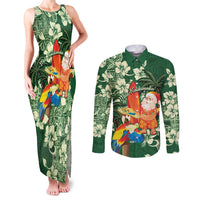 Moss Green Tropical Christmas Hawaii Tapa Couples Matching Tank Maxi Dress and Long Sleeve Button Shirt Aloha Santa Drink Party - Polynesian Pride