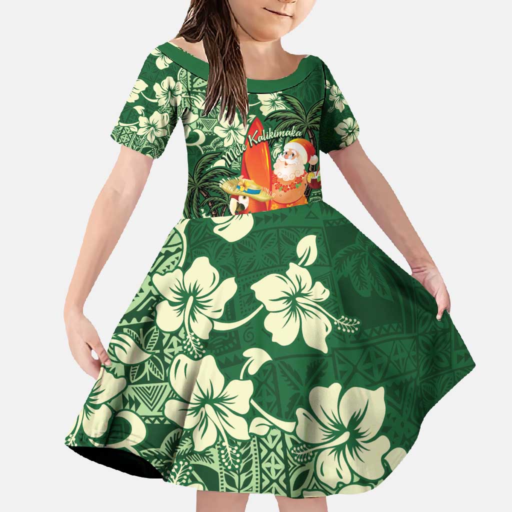 Moss Green Tropical Christmas Hawaii Tapa Family Matching Mermaid Dress and Hawaiian Shirt Aloha Santa Drink Party - Polynesian Pride