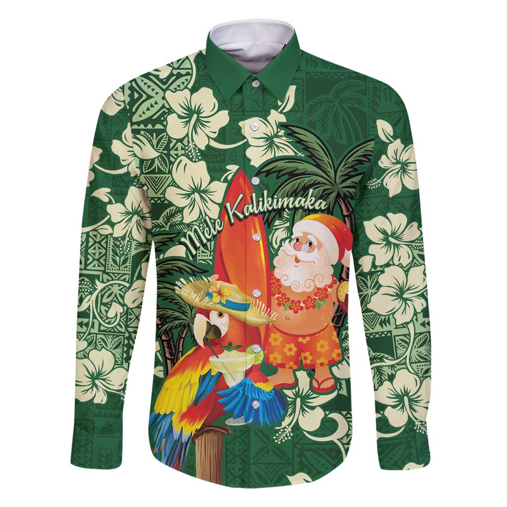 Moss Green Tropical Christmas Hawaii Tapa Family Matching Mermaid Dress and Hawaiian Shirt Aloha Santa Drink Party - Polynesian Pride