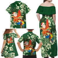 Moss Green Tropical Christmas Hawaii Tapa Family Matching Off Shoulder Maxi Dress and Hawaiian Shirt Aloha Santa Drink Party - Polynesian Pride