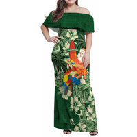 Moss Green Tropical Christmas Hawaii Tapa Family Matching Off Shoulder Maxi Dress and Hawaiian Shirt Aloha Santa Drink Party - Polynesian Pride