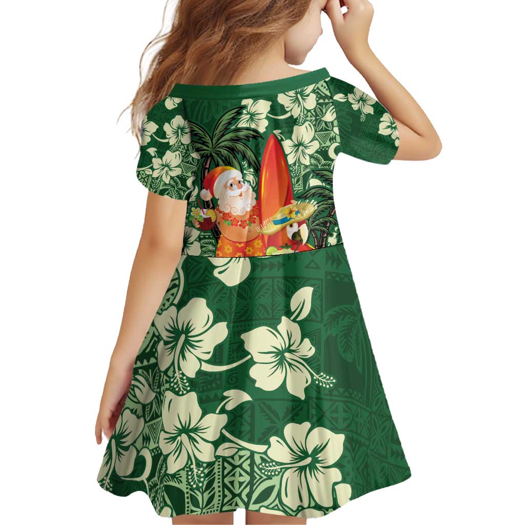 Moss Green Tropical Christmas Hawaii Tapa Family Matching Off Shoulder Short Dress and Hawaiian Shirt Aloha Santa Drink Party - Polynesian Pride